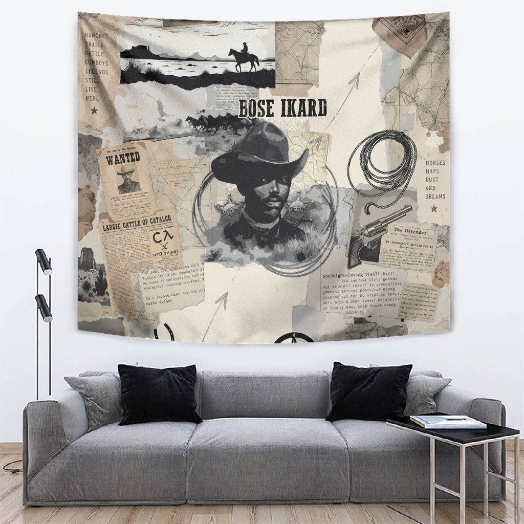 Bose Ikard Black Cowboy Tapestry Vintage Newspaper Collage Old West African American History Art