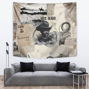 Bose Ikard Black Cowboy Tapestry Vintage Newspaper Collage Old West African American History Art