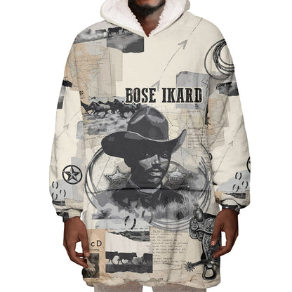 Bose Ikard Black Cowboy Wearable Blanket Hoodie Vintage Newspaper Collage Old West African American History Art