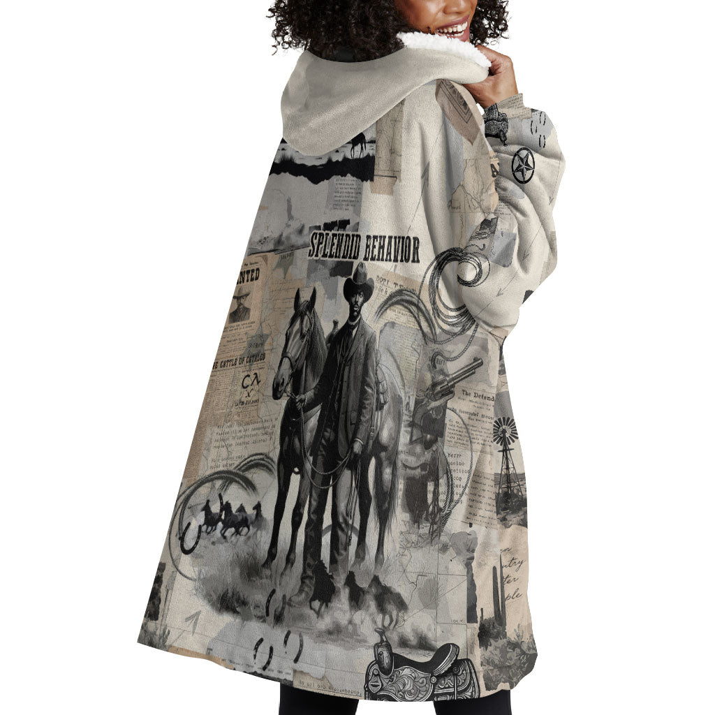 Bose Ikard Black Cowboy Wearable Blanket Hoodie Vintage Newspaper Collage Old West African American History Art