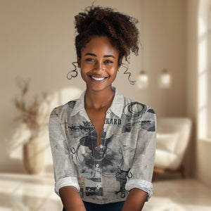 Bose Ikard Black Cowboy Women Casual Shirt Vintage Newspaper Collage Old West African American History Art