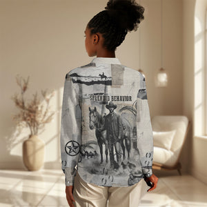 Bose Ikard Black Cowboy Women Casual Shirt Vintage Newspaper Collage Old West African American History Art