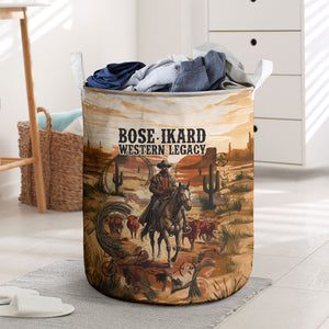 Bose Ikard Black Cowboy Texas Trail Driver Laundry Basket Vintage Western Desert Collage African American History Art