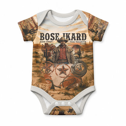 Bose Ikard Black Cowboy Texas Trail Driver Baby Onesie Vintage Western Desert Collage African American History Art