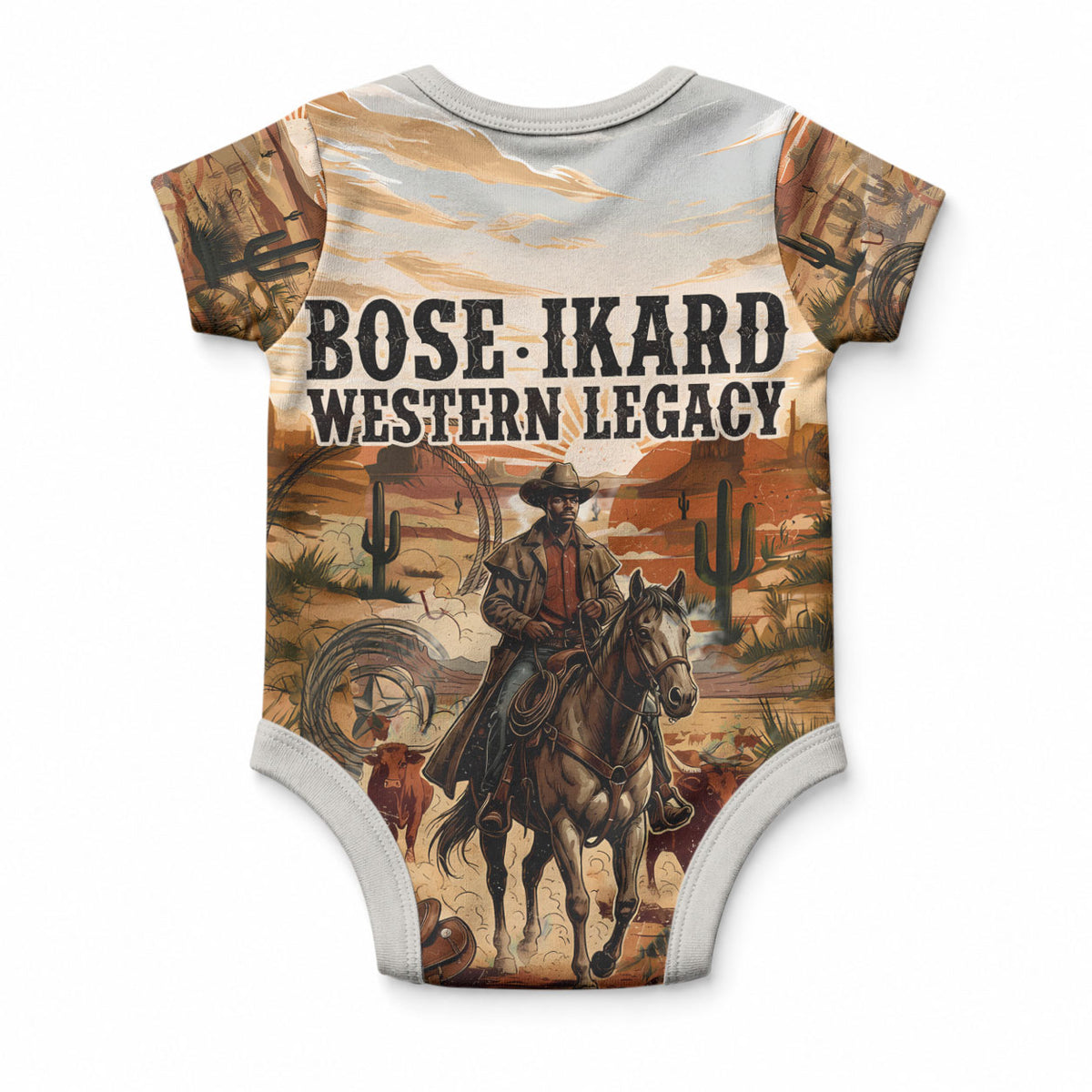 Bose Ikard Black Cowboy Texas Trail Driver Baby Onesie Vintage Western Desert Collage African American History Art