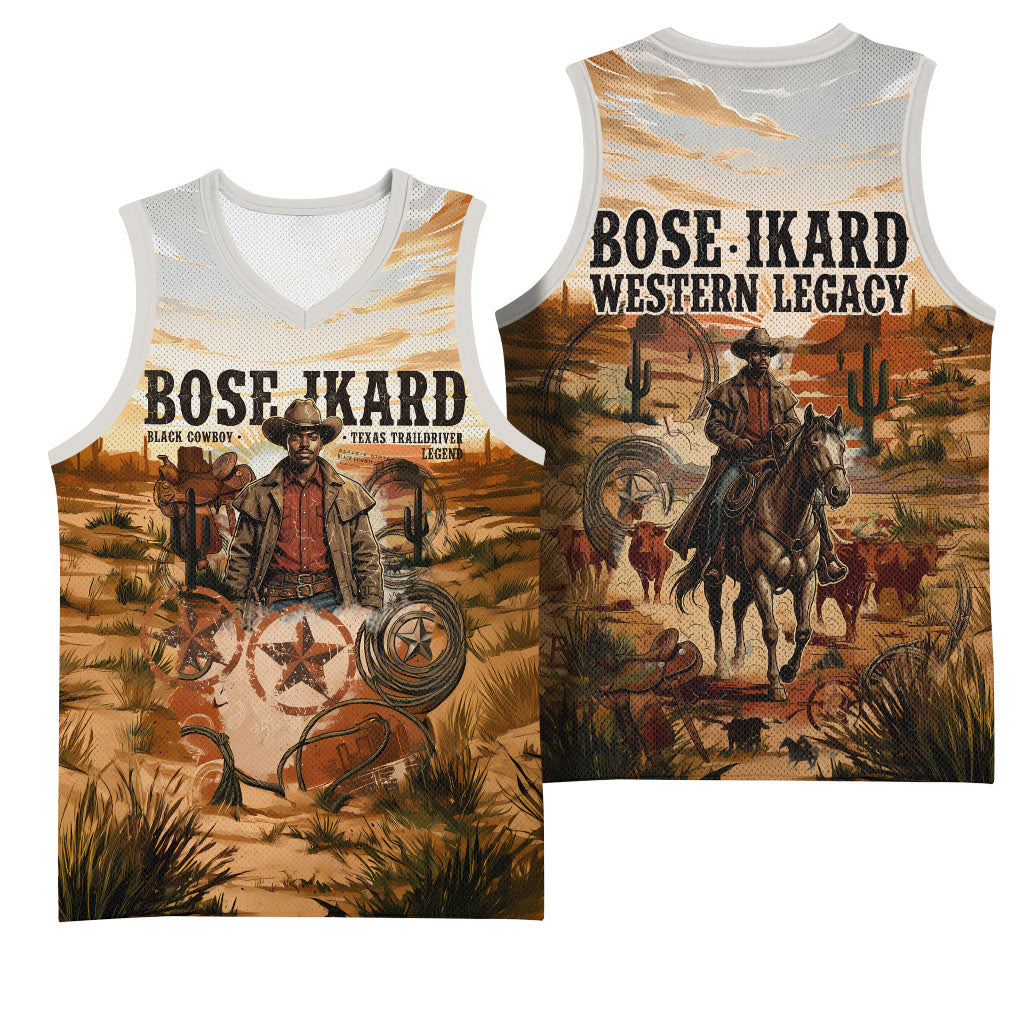 Bose Ikard Black Cowboy Texas Trail Driver Basketball Jersey Vintage Western Desert Collage African American History Art