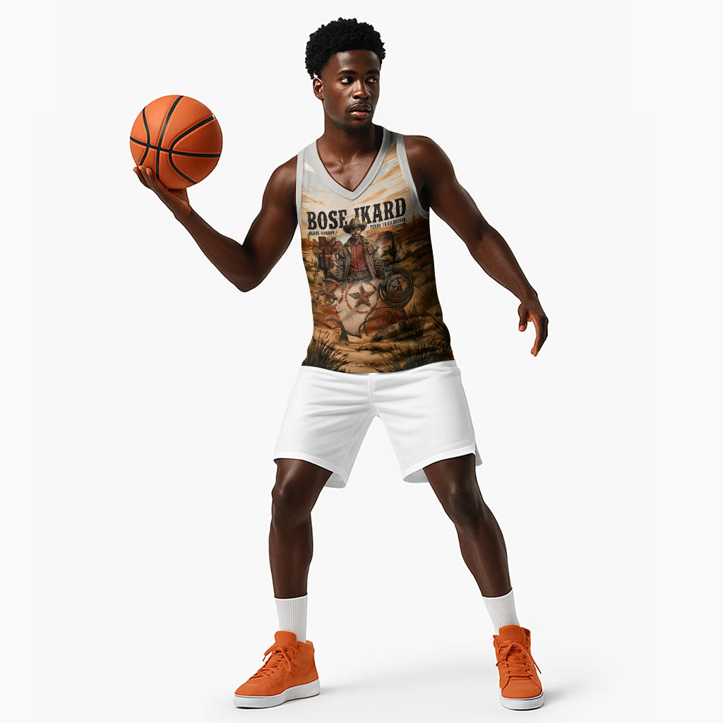 Bose Ikard Black Cowboy Texas Trail Driver Basketball Jersey Vintage Western Desert Collage African American History Art