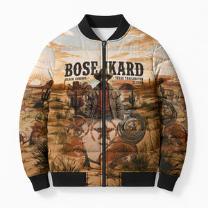 Bose Ikard Black Cowboy Texas Trail Driver Bomber Puffer Jacket Vintage Western Desert Collage African American History Art