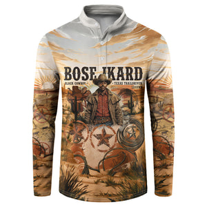 Bose Ikard Black Cowboy Texas Trail Driver Button Sweatshirt Vintage Western Desert Collage African American History Art