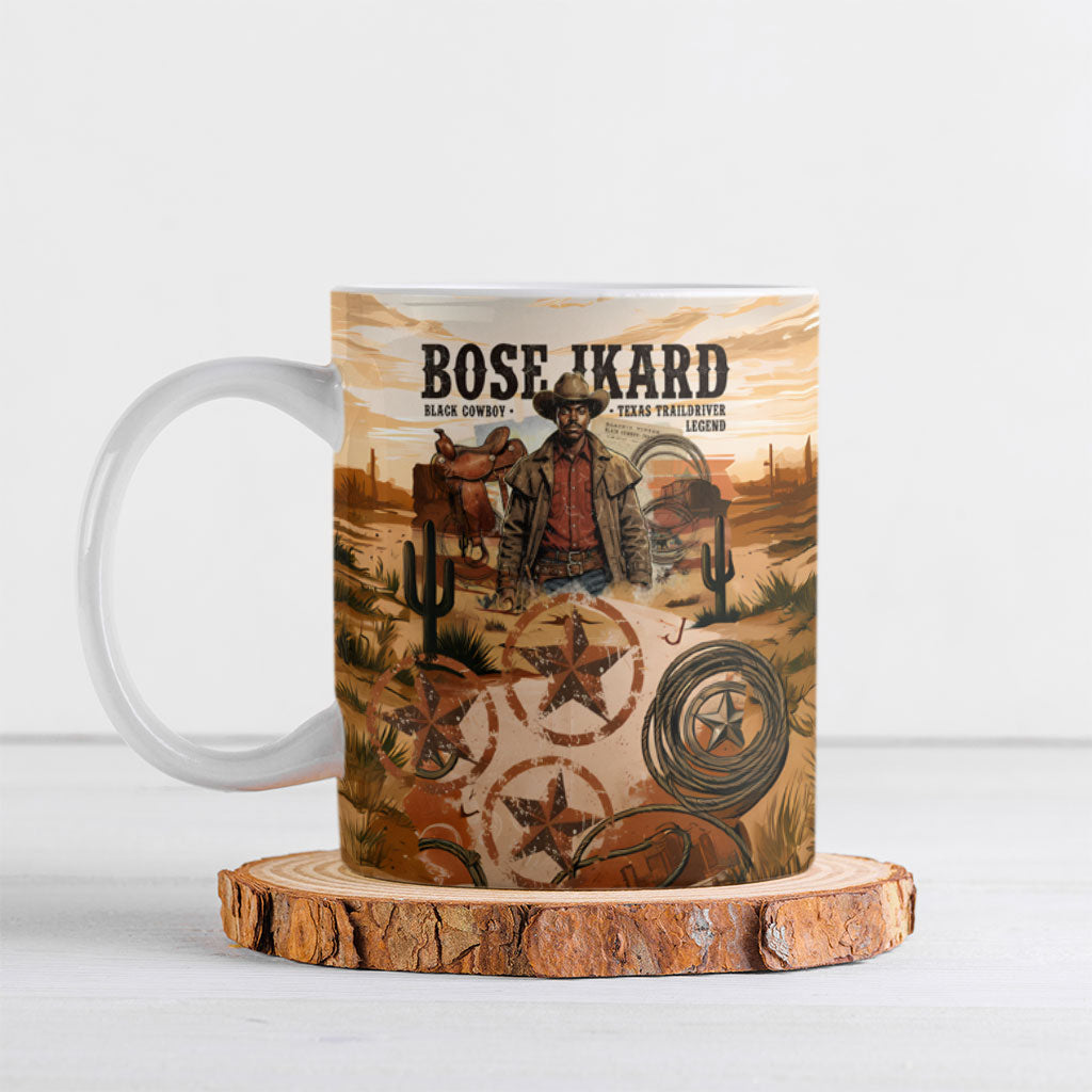 Bose Ikard Black Cowboy Texas Trail Driver Ceramic Mug Vintage Western Desert Collage African American History Art