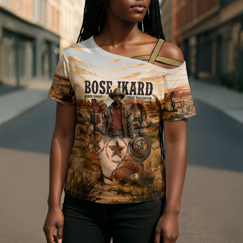 Bose Ikard Black Cowboy Texas Trail Driver Cross Shoulder Shirt Vintage Western Desert Collage African American History Art