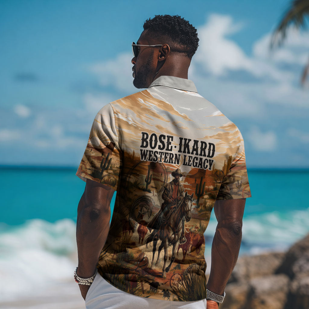Bose Ikard Black Cowboy Texas Trail Driver Hawaiian Shirt Vintage Western Desert Collage African American History Art