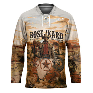 Bose Ikard Black Cowboy Texas Trail Driver Hockey Jersey Vintage Western Desert Collage African American History Art