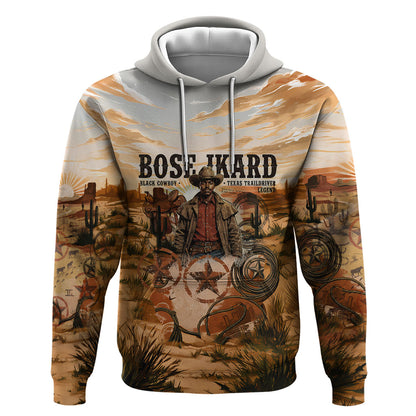 Bose Ikard Black Cowboy Texas Trail Driver Hoodie Vintage Western Desert Collage African American History Art