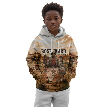 Bose Ikard Black Cowboy Texas Trail Driver Kid Hoodie Vintage Western Desert Collage African American History Art