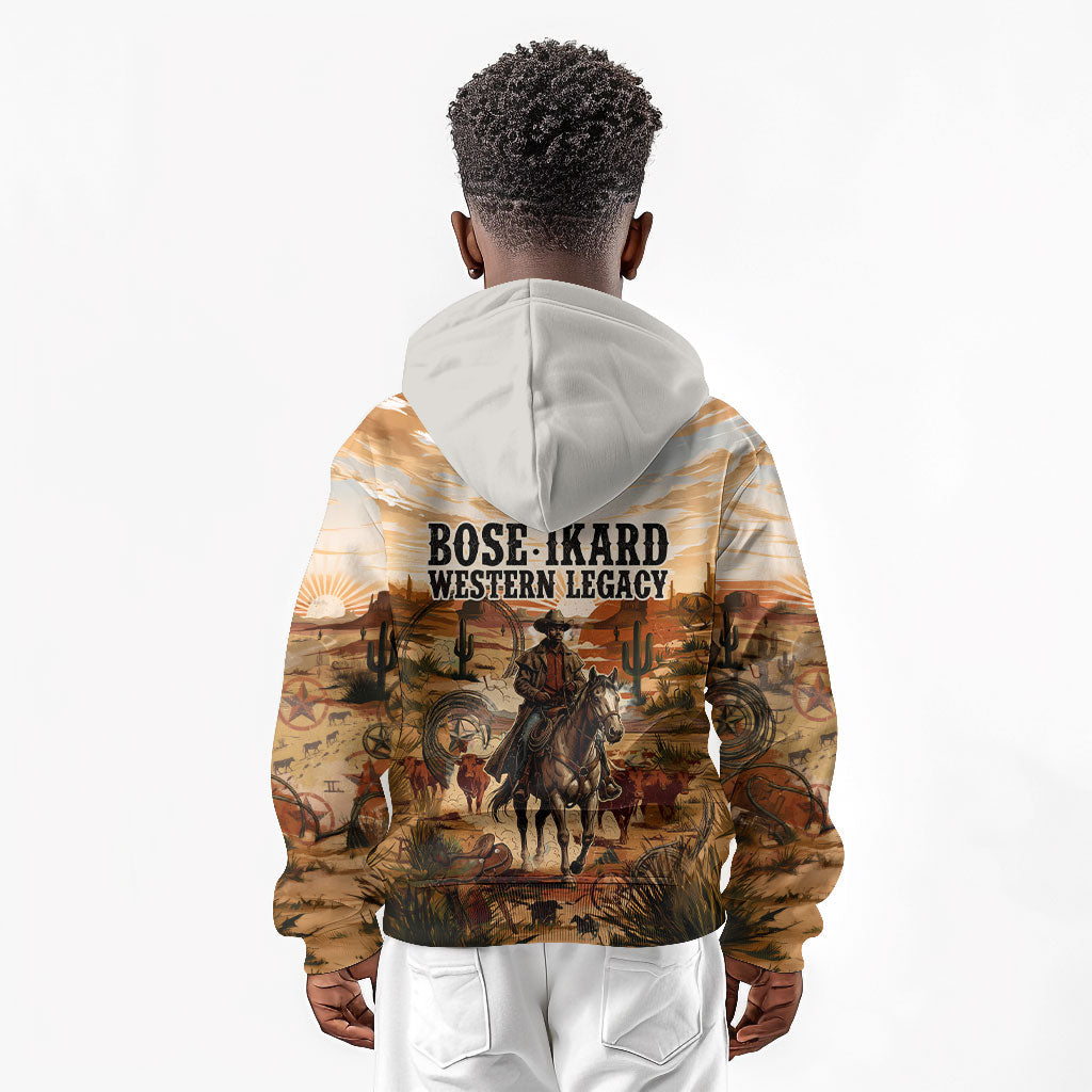 Bose Ikard Black Cowboy Texas Trail Driver Kid Hoodie Vintage Western Desert Collage African American History Art