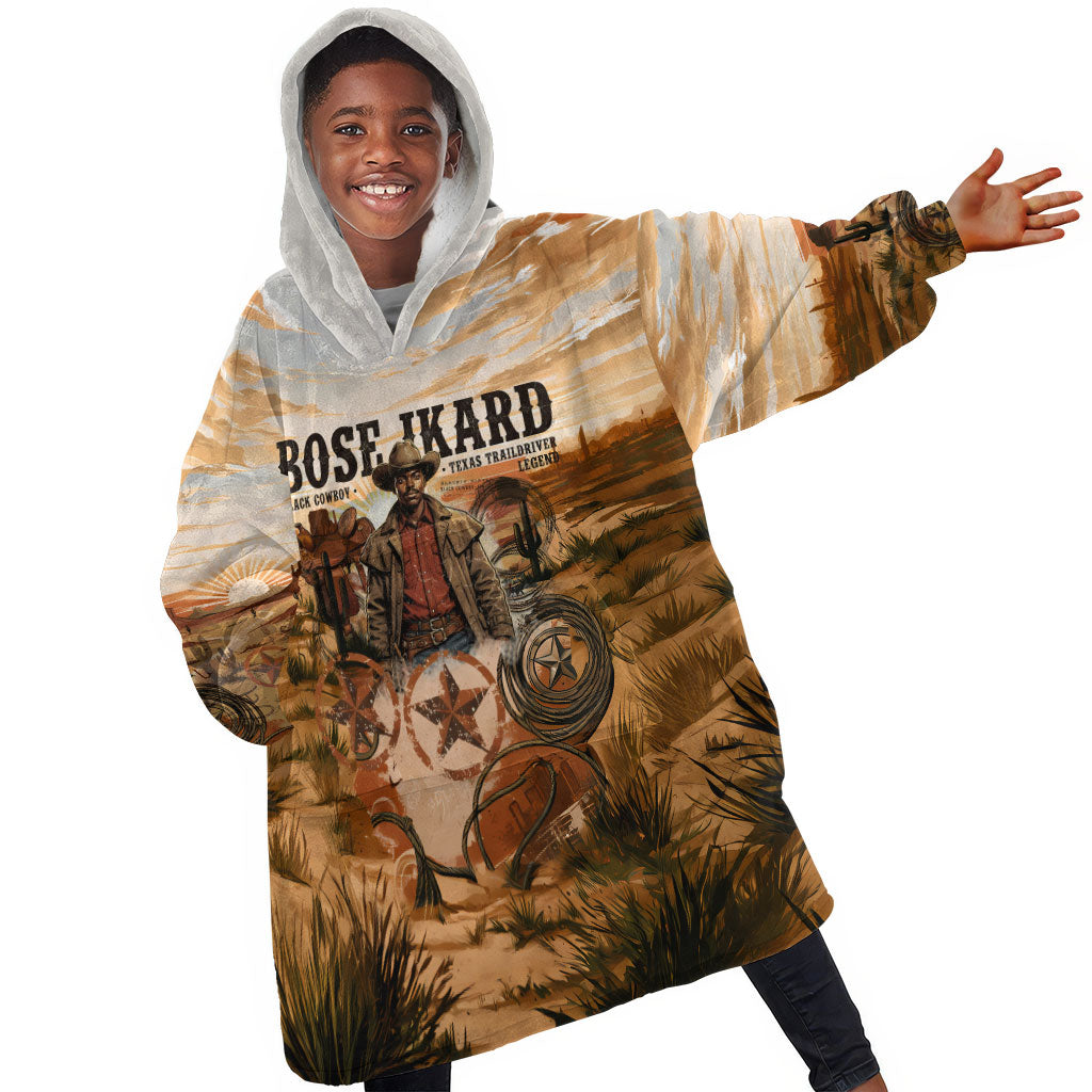 Bose Ikard Black Cowboy Texas Trail Driver Kid Wearable Blanket Hoodie Vintage Western Desert Collage African American History Art