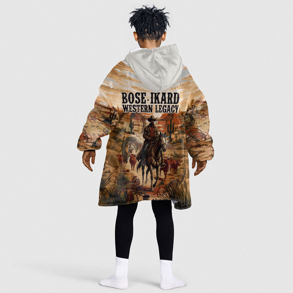 Bose Ikard Black Cowboy Texas Trail Driver Kid Wearable Blanket Hoodie Vintage Western Desert Collage African American History Art
