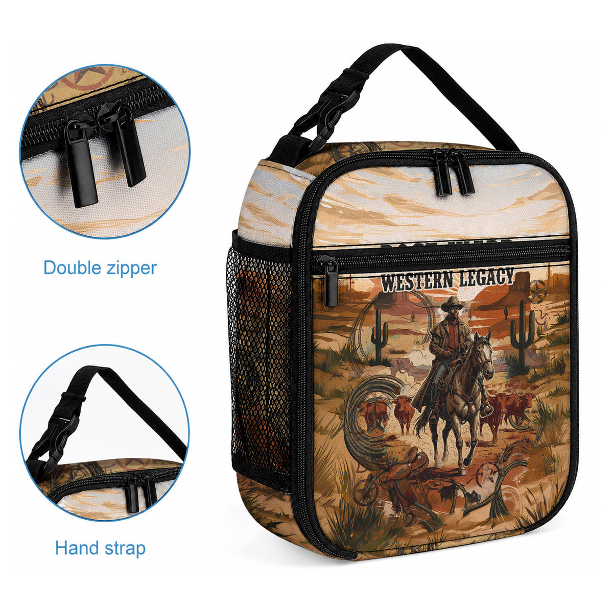 Bose Ikard Black Cowboy Texas Trail Driver Lunch Bag Vintage Western Desert Collage African American History Art