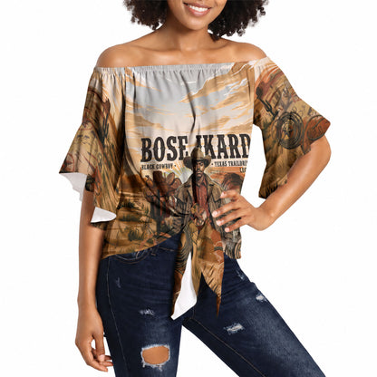 Bose Ikard Black Cowboy Texas Trail Driver Off Shoulder Wrap Waist Top Vintage Western Desert Collage African American History Art