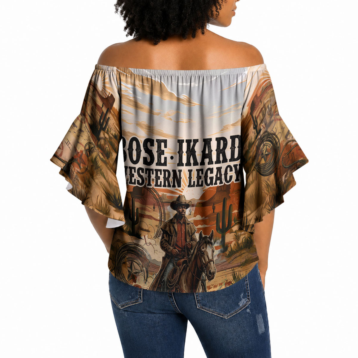 Bose Ikard Black Cowboy Texas Trail Driver Off Shoulder Wrap Waist Top Vintage Western Desert Collage African American History Art