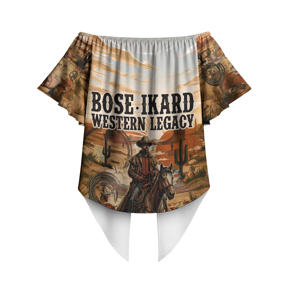 Bose Ikard Black Cowboy Texas Trail Driver Off Shoulder Wrap Waist Top Vintage Western Desert Collage African American History Art