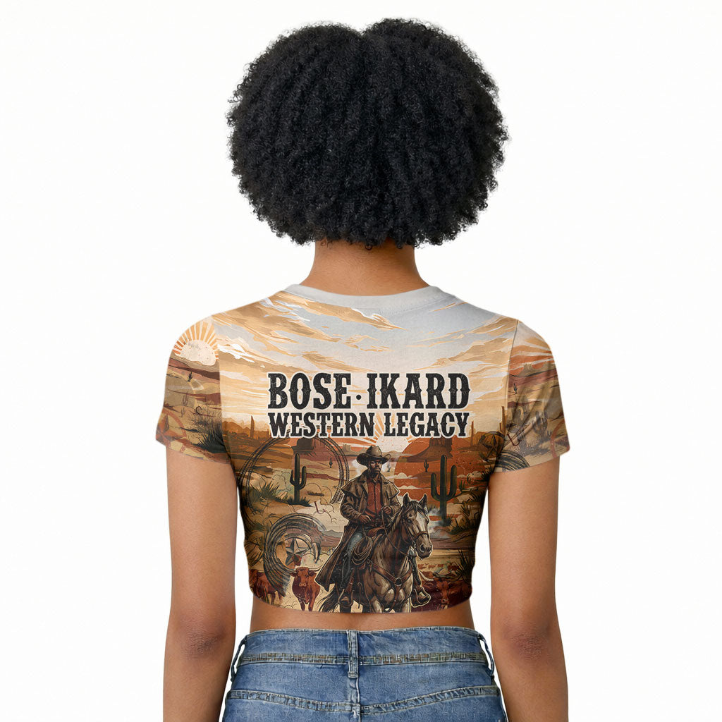 Bose Ikard Black Cowboy Texas Trail Driver Raglan Cropped T shirt Vintage Western Desert Collage African American History Art
