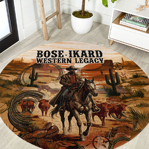 Bose Ikard Black Cowboy Texas Trail Driver Round Carpet Vintage Western Desert Collage African American History Art