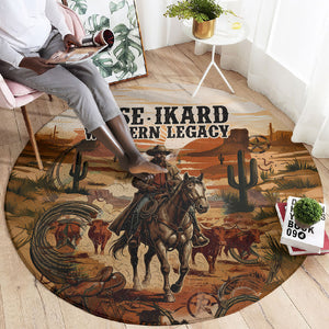 Bose Ikard Black Cowboy Texas Trail Driver Round Carpet Vintage Western Desert Collage African American History Art