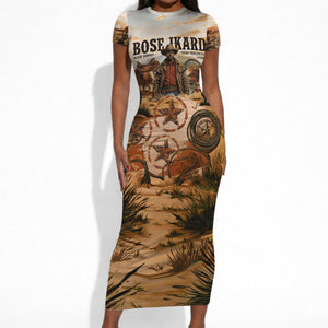 Bose Ikard Black Cowboy Texas Trail Driver Short Sleeve Bodycon Dress Vintage Western Desert Collage African American History Art