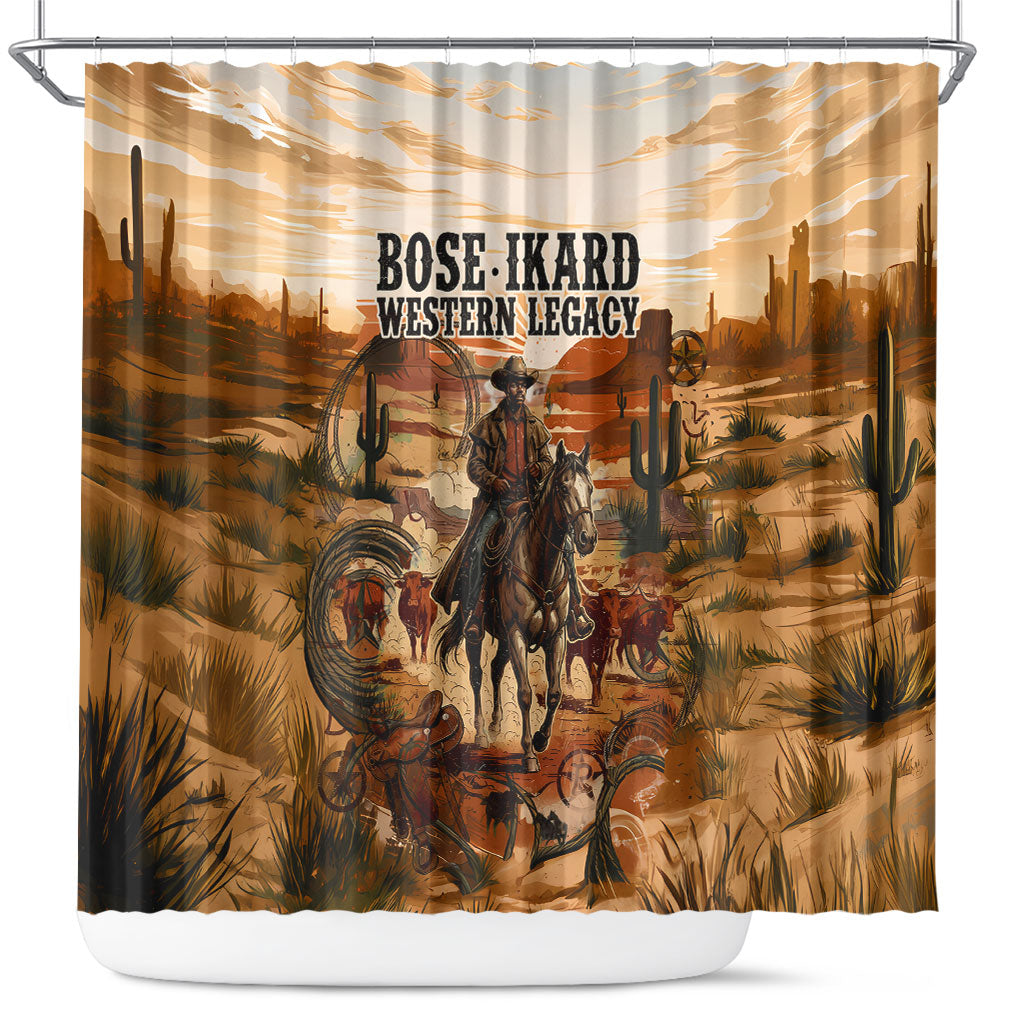 Bose Ikard Black Cowboy Texas Trail Driver Shower Curtain Vintage Western Desert Collage African American History Art