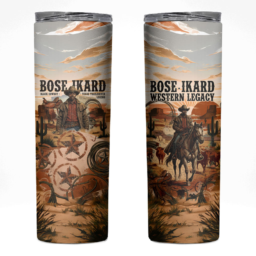 Bose Ikard Black Cowboy Texas Trail Driver Skinny Tumbler Vintage Western Desert Collage African American History Art
