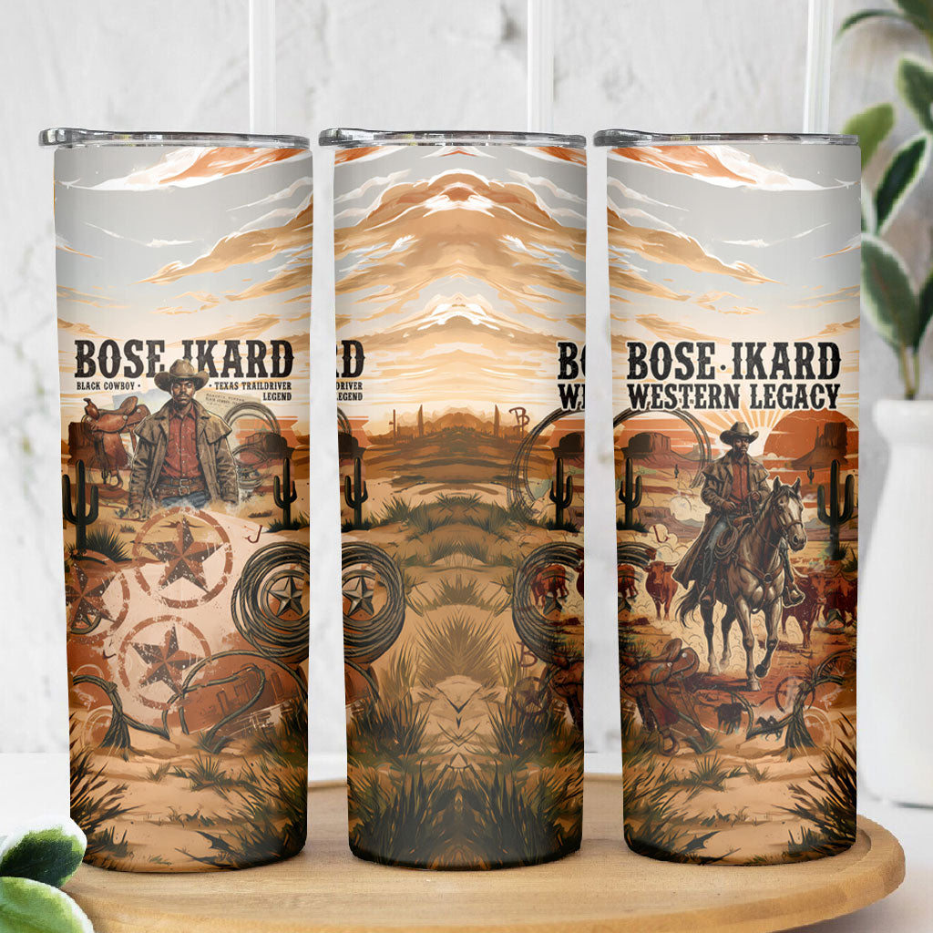 Bose Ikard Black Cowboy Texas Trail Driver Skinny Tumbler Vintage Western Desert Collage African American History Art