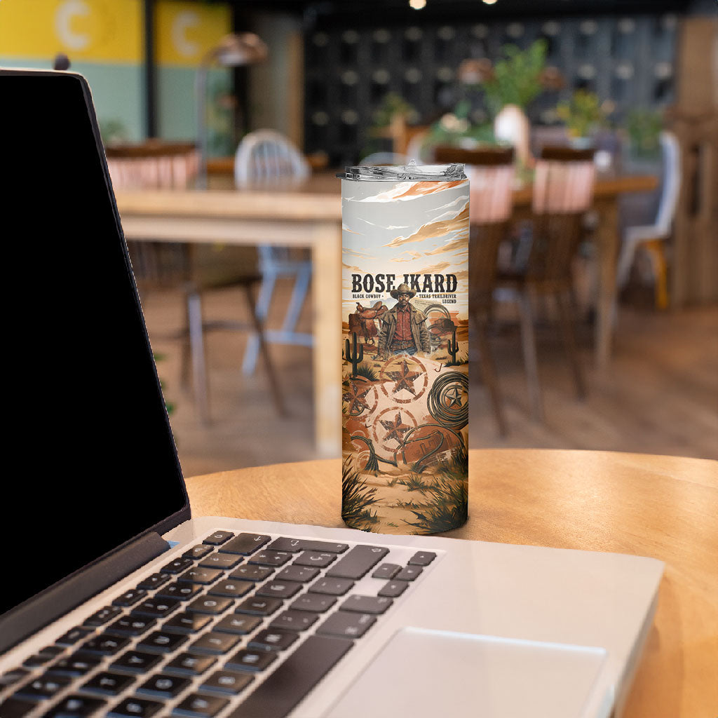 Bose Ikard Black Cowboy Texas Trail Driver Skinny Tumbler Vintage Western Desert Collage African American History Art