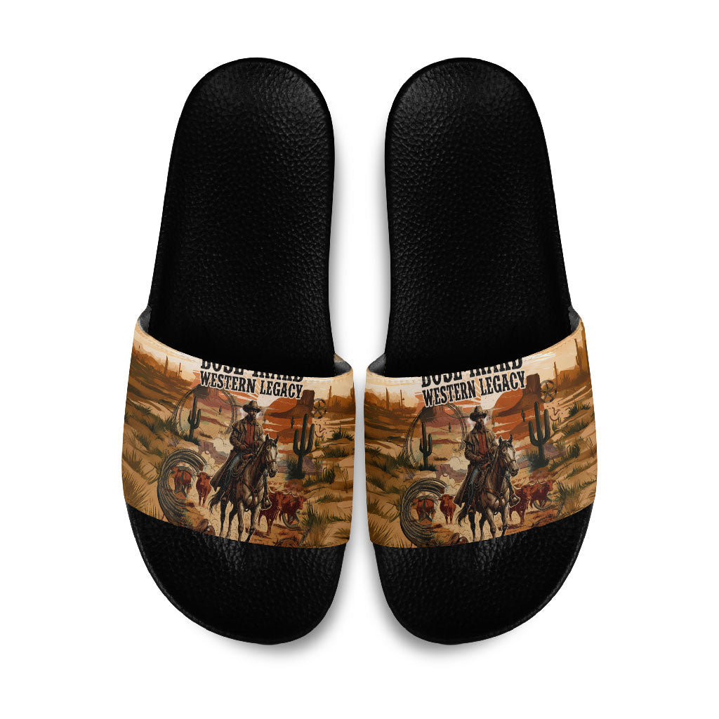 Bose Ikard Black Cowboy Texas Trail Driver Slide Sandals Vintage Western Desert Collage African American History Art