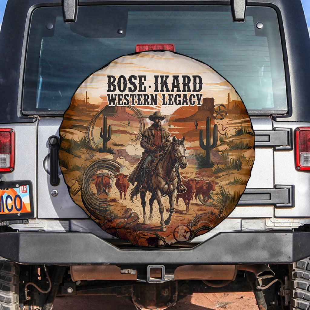 Bose Ikard Black Cowboy Texas Trail Driver Spare Tire Cover Vintage Western Desert Collage African American History Art
