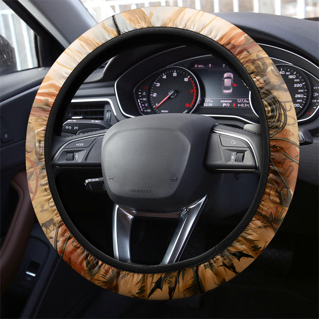 Bose Ikard Black Cowboy Texas Trail Driver Steering Wheel Cover Vintage Western Desert Collage African American History Art