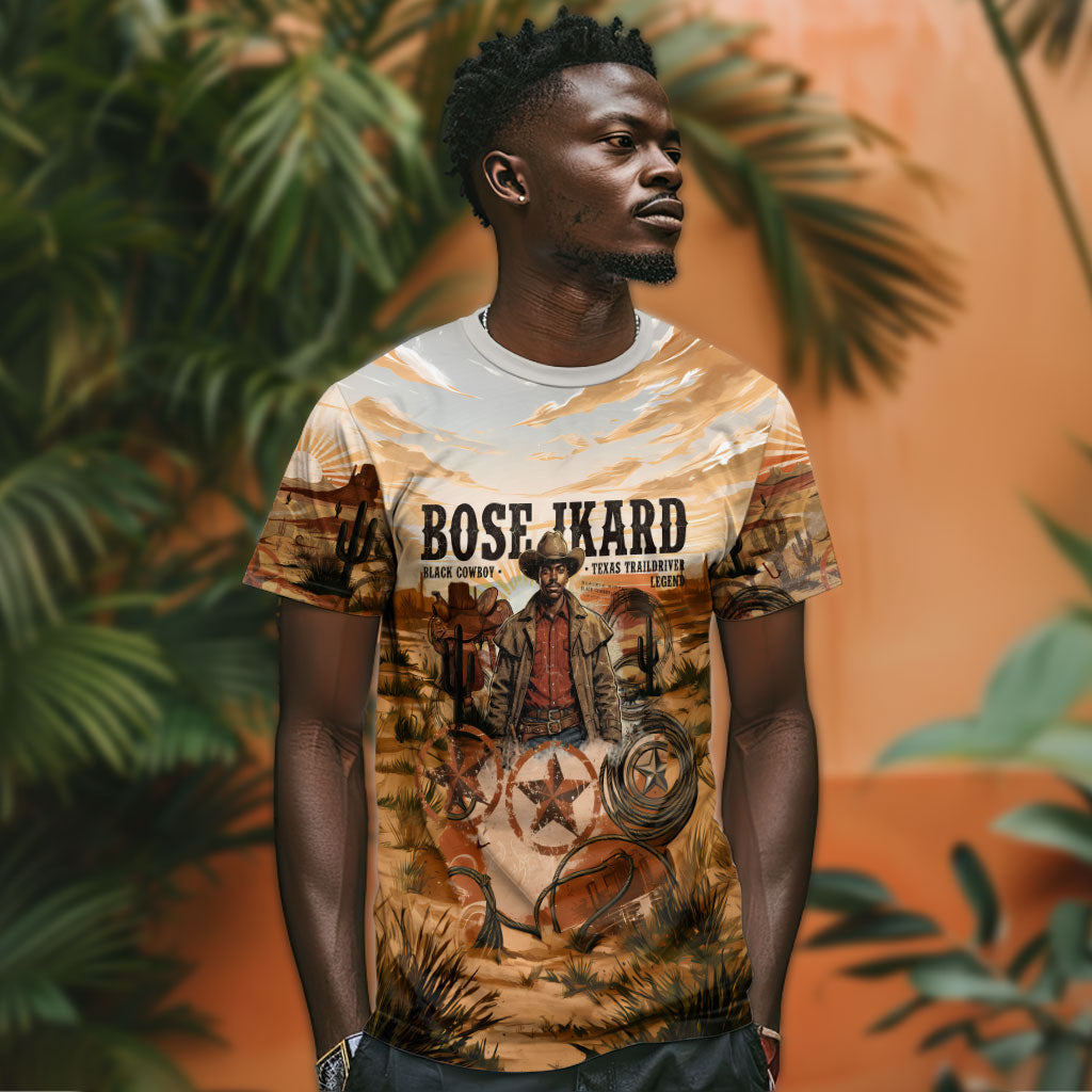 Bose Ikard Black Cowboy Texas Trail Driver T shirt Vintage Western Desert Collage African American History Art