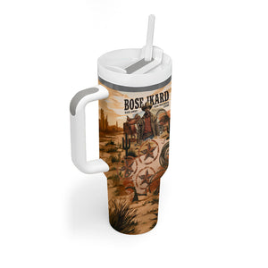 Bose Ikard Black Cowboy Texas Trail Driver Tumbler With Handle Vintage Western Desert Collage African American History Art