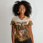 Bose Ikard Black Cowboy Texas Trail Driver Women V-Neck T-Shirt Vintage Western Desert Collage African American History Art