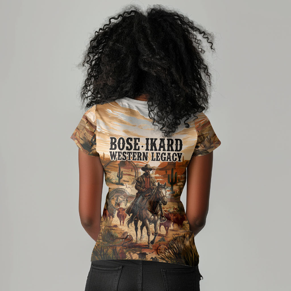 Bose Ikard Black Cowboy Texas Trail Driver Women V-Neck T-Shirt Vintage Western Desert Collage African American History Art