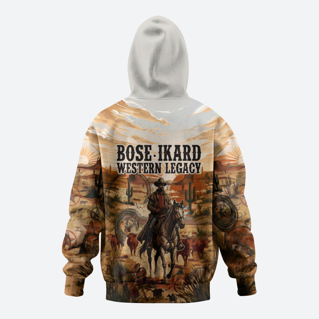 Bose Ikard Black Cowboy Texas Trail Driver Zip Hoodie Vintage Western Desert Collage African American History Art