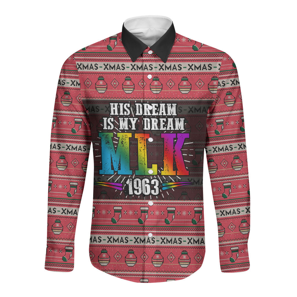 Martin Luther King Jr Christmas Long Sleeve Button Shirt Civil Rights Quote Rainbow Gradient