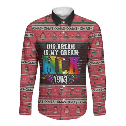 Martin Luther King Jr Christmas Long Sleeve Button Shirt Civil Rights Quote Rainbow Gradient
