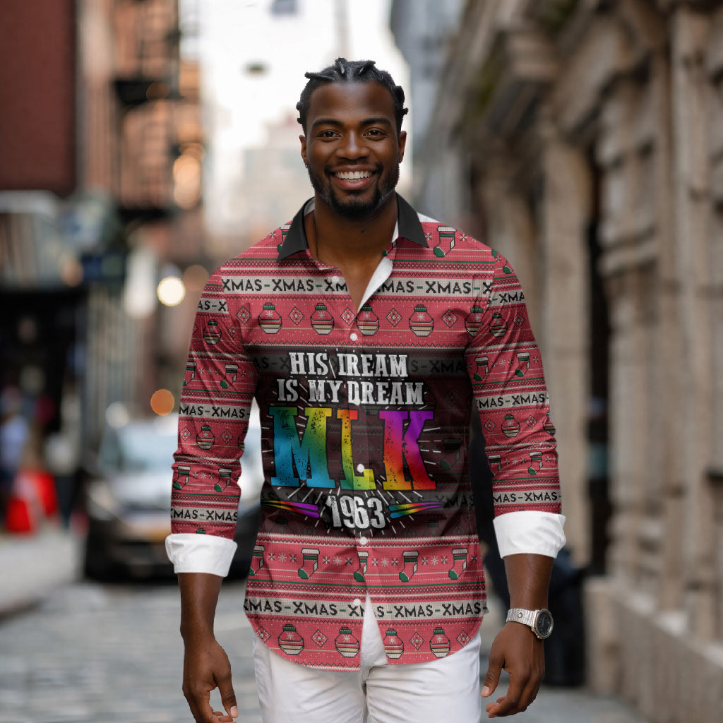 Martin Luther King Jr Christmas Long Sleeve Button Shirt Civil Rights Quote Rainbow Gradient