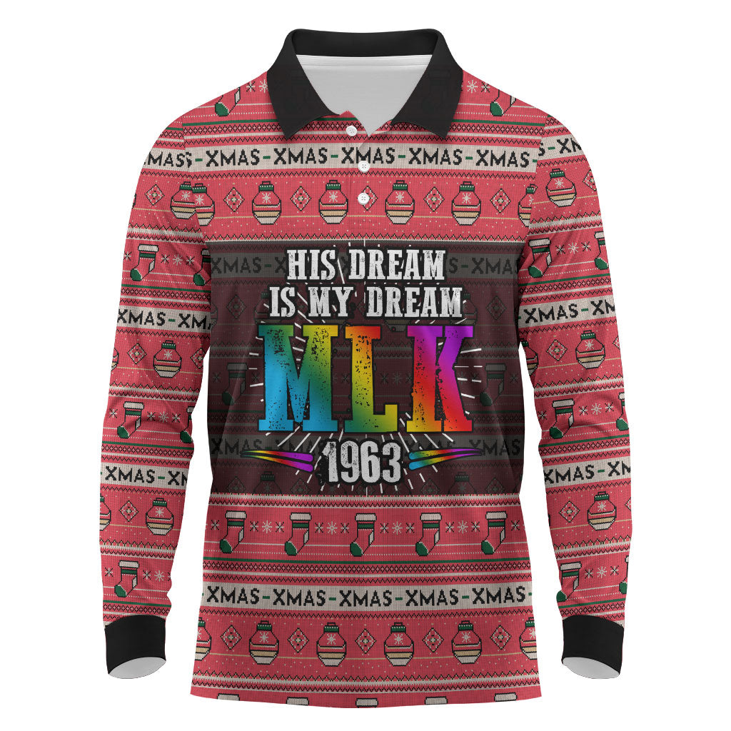 Martin Luther King Jr Christmas Long Sleeve Polo Shirt Civil Rights Quote Rainbow Gradient