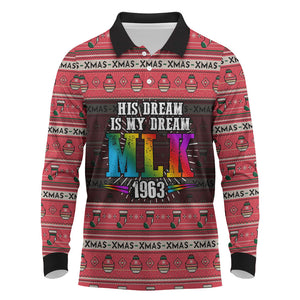 Martin Luther King Jr Christmas Long Sleeve Polo Shirt Civil Rights Quote Rainbow Gradient