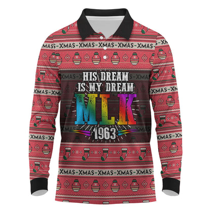 Martin Luther King Jr Christmas Long Sleeve Polo Shirt Civil Rights Quote Rainbow Gradient