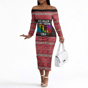 Martin Luther King Jr Christmas Off The Shoulder Long Sleeve Dress Civil Rights Quote Rainbow Gradient