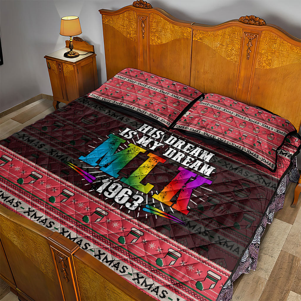 Martin Luther King Jr Christmas Quilt Bed Set Civil Rights Quote Rainbow Gradient